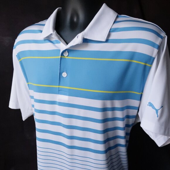 Puma Golf White-Blue Striped Stretch Polo (L) ⛳️ - Picture 5 of 8